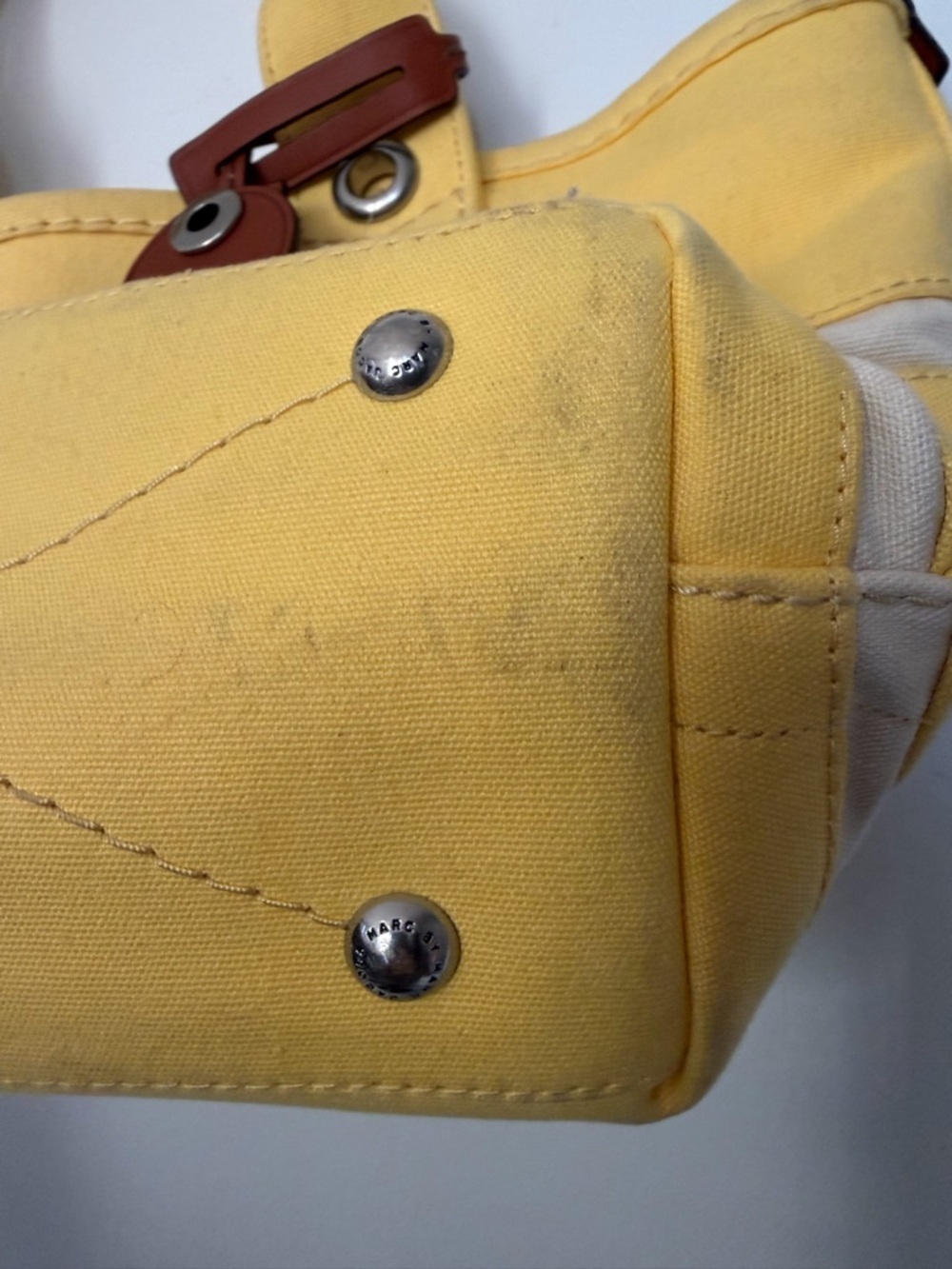 Marc Jacobs St Tropez Blue, Yellow Canvas Black & White Sequins Small Tote - Picture 7 of 16